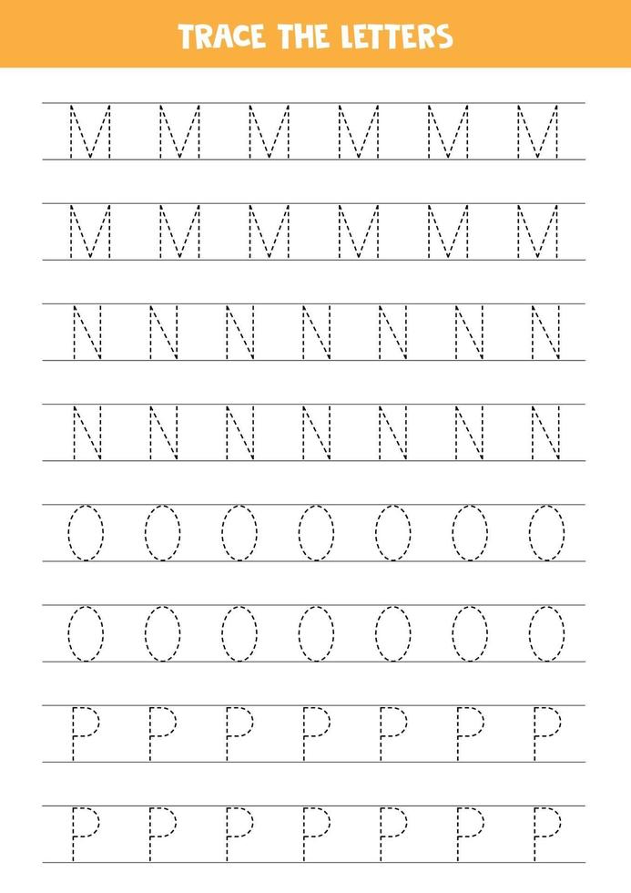 Tracing letters of English alphabet. Writing practice. vector