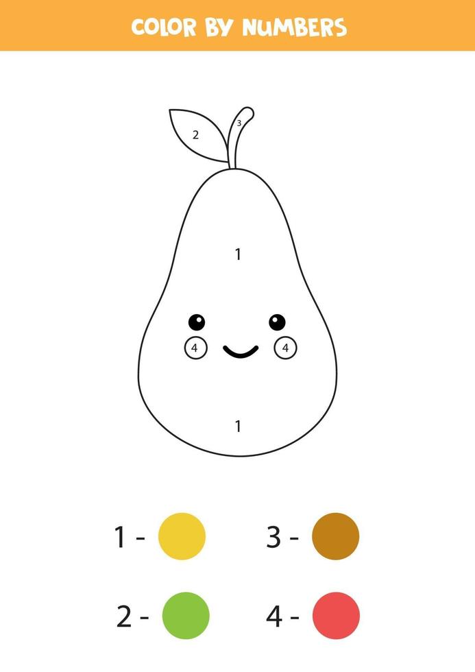 Coloring page for kid. Cute kawaii pear. vector