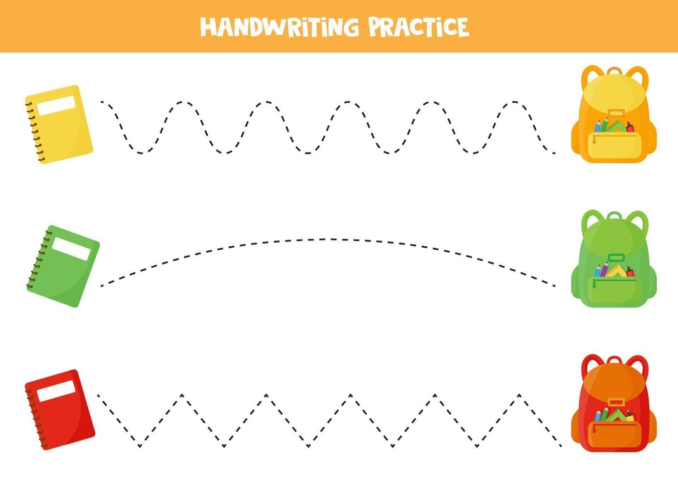 Tracing lines with school backpack and copybooks. vector