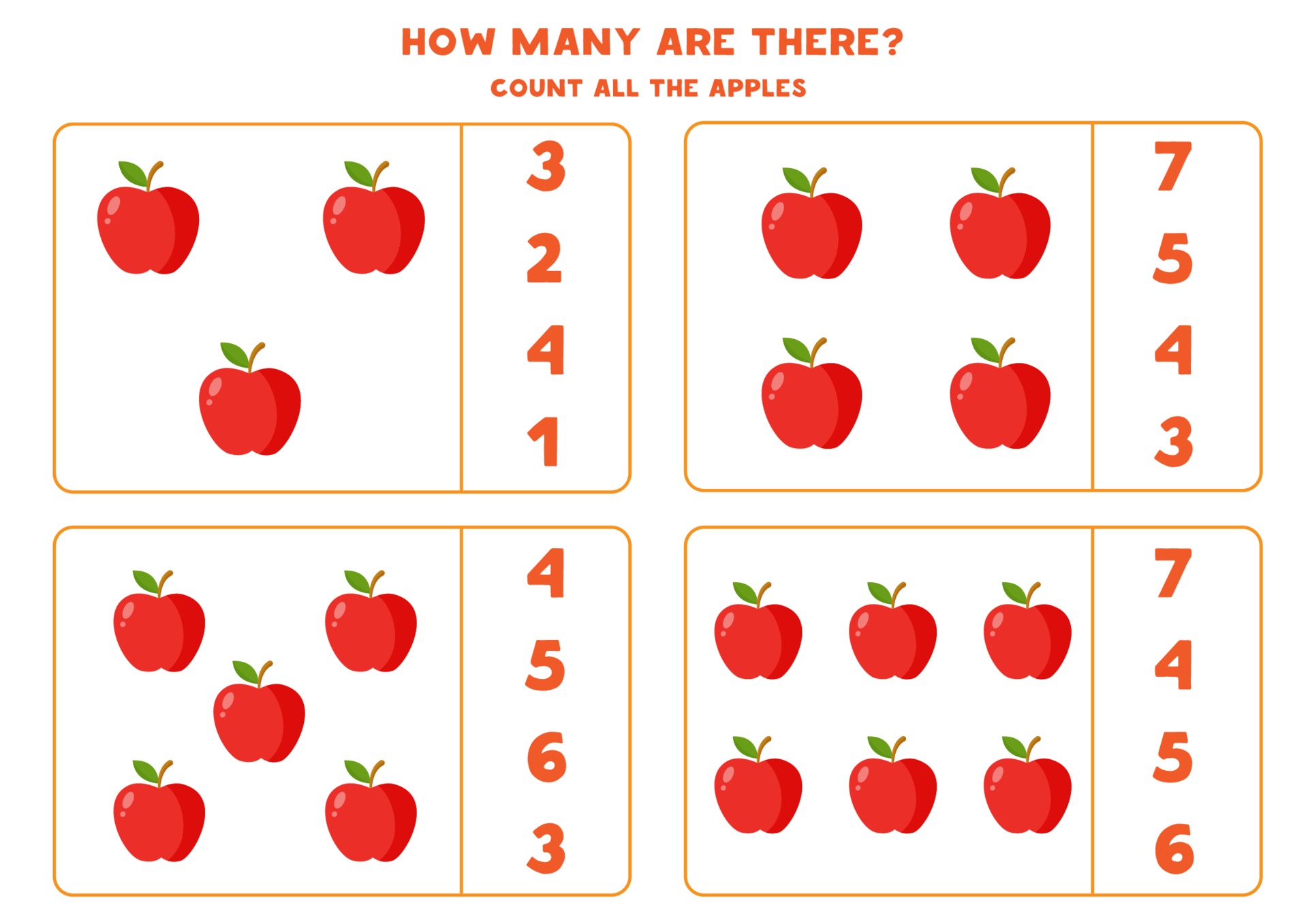 Count the amount of apples and circle right answer. 2248897 Vector Art