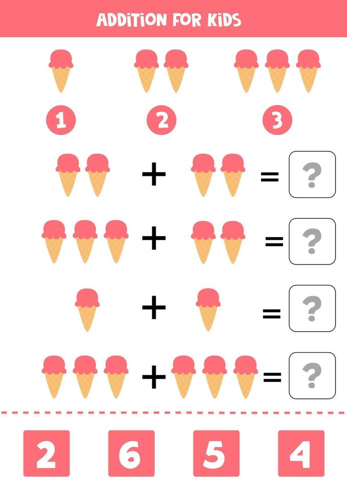 Add the ice creams and write down the right answer. vector
