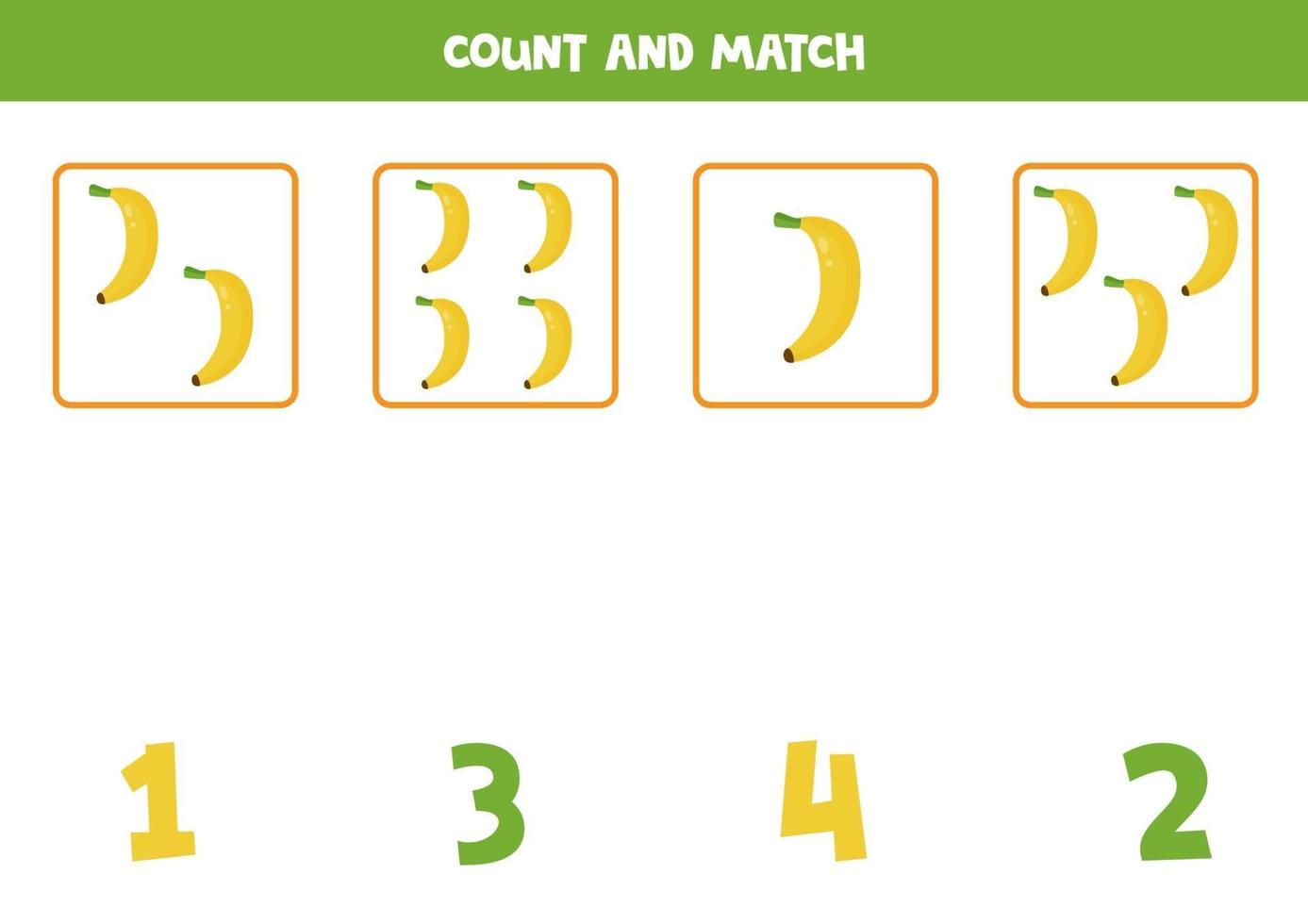 juego de contar para niños. juego de matemáticas con plátanos de dibujos animados. vector