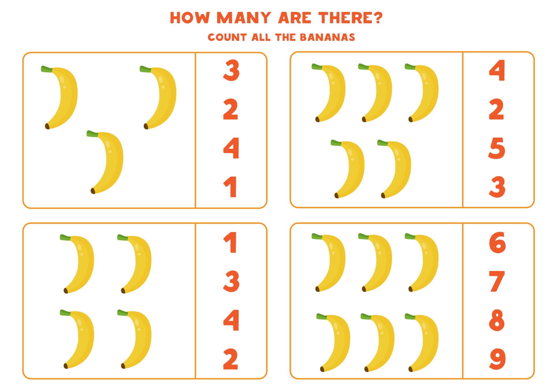 Count the number of cartoon bananas. Educational worksheet. 2248917