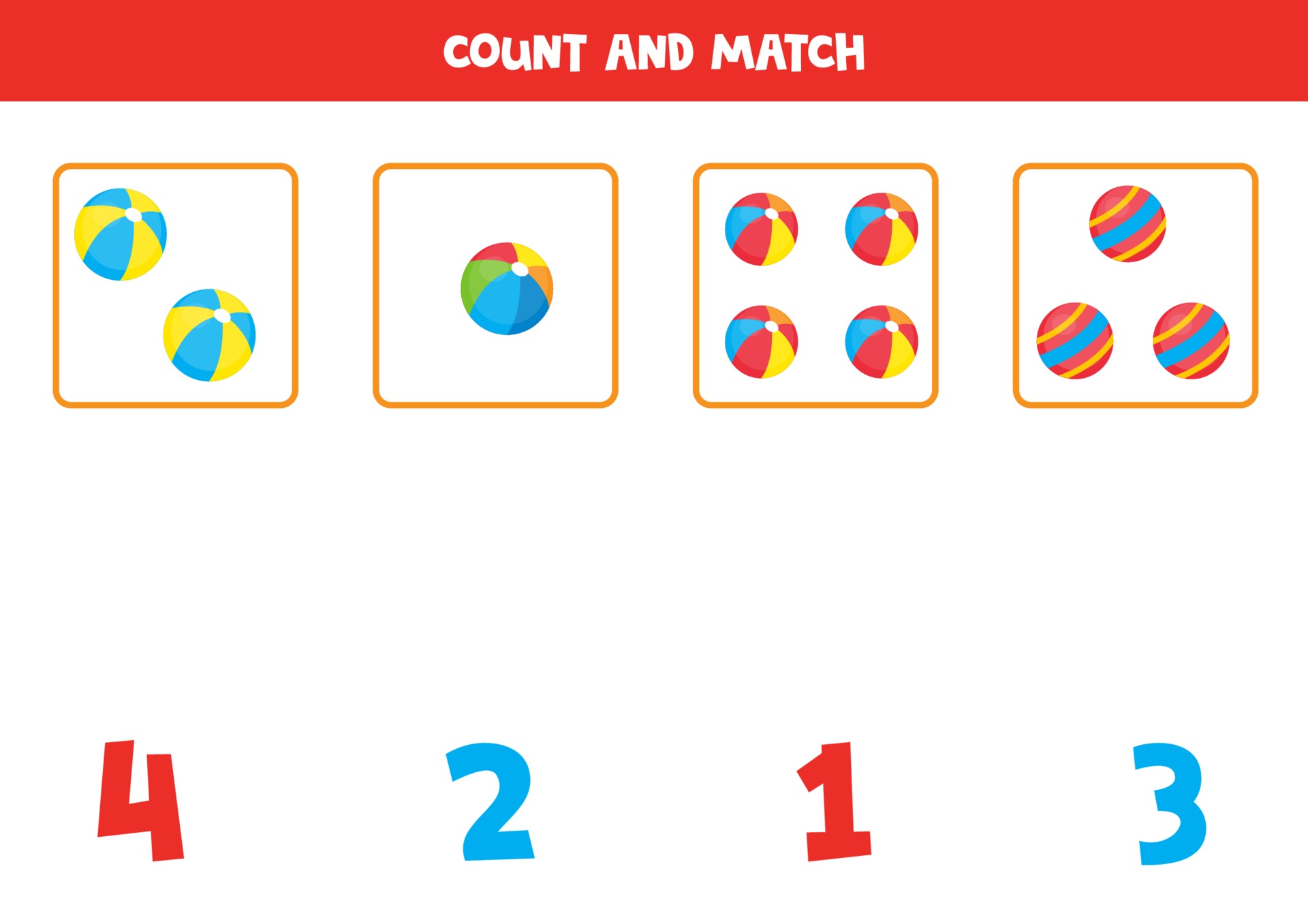Count colorful toy balls and match with numbers. 2248924 Vector Art at
