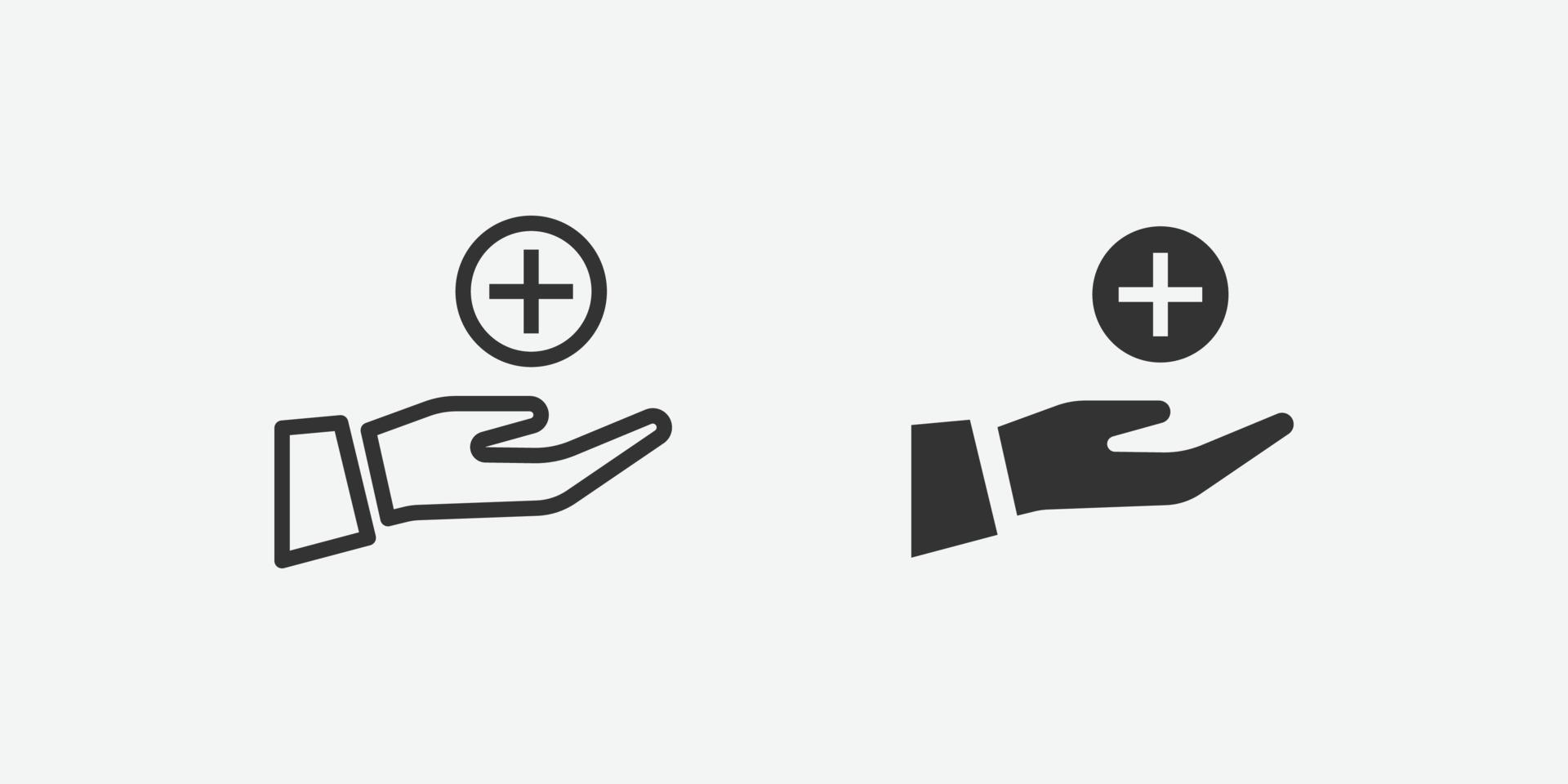 icono de atención médica con la mano para el diseño de aplicaciones móviles y sitios web vector