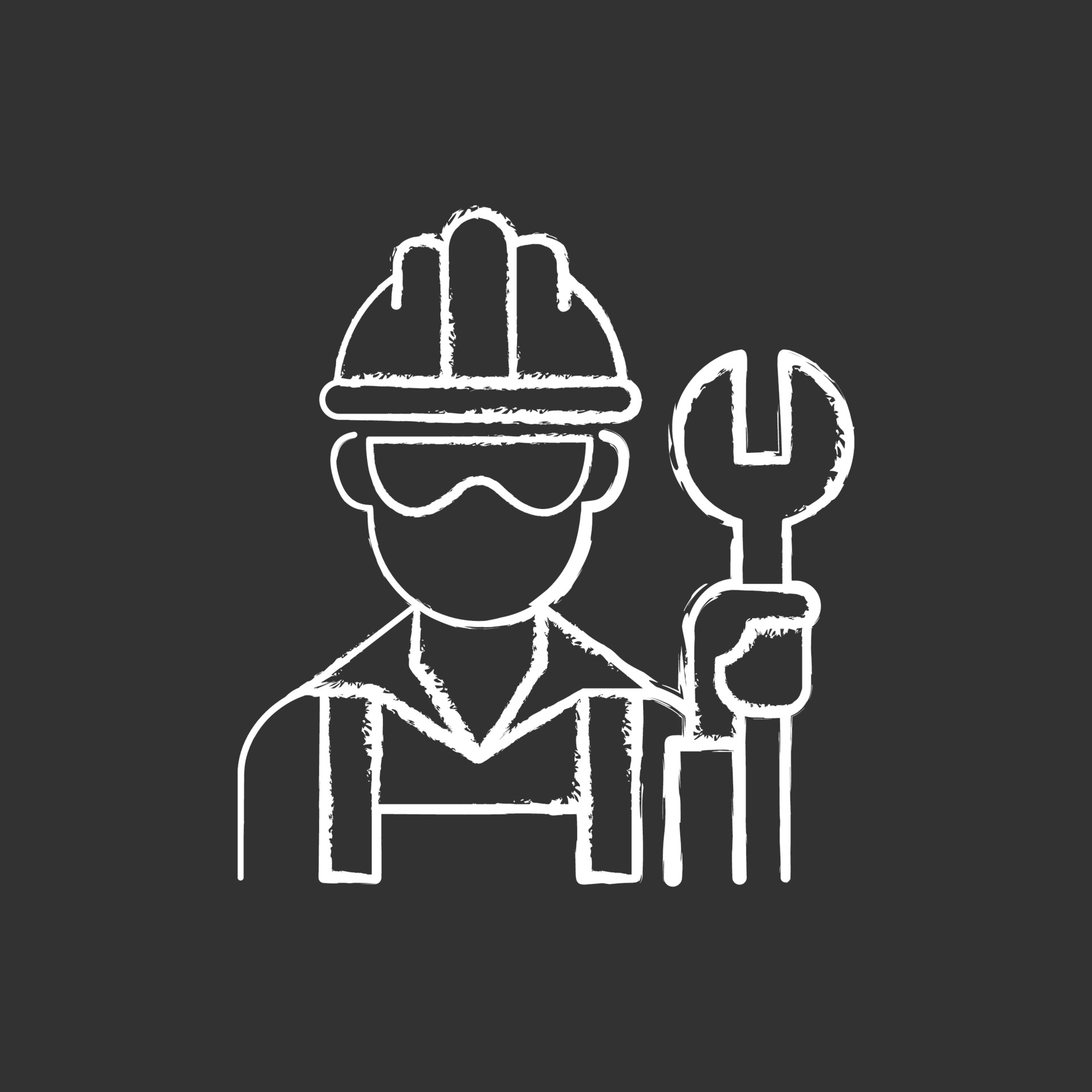 Blue collar worker chalk white icon on black background 2249937 Vector