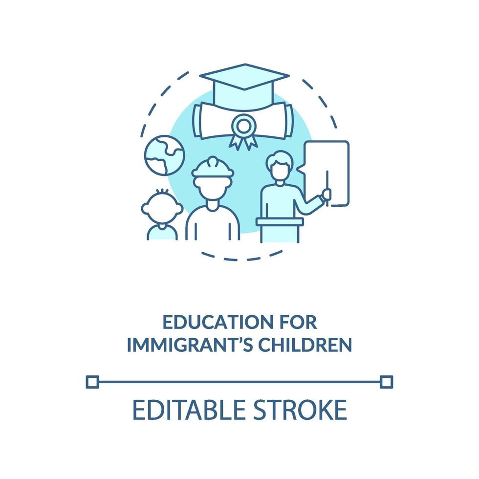 Educación para inmigrantes niños concepto icono azul vector