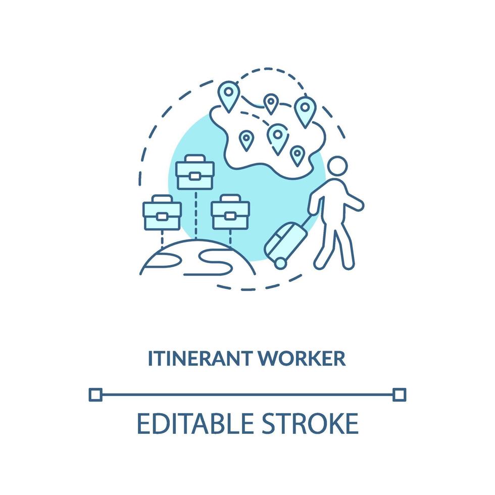 Itinerant worker blue concept icon vector