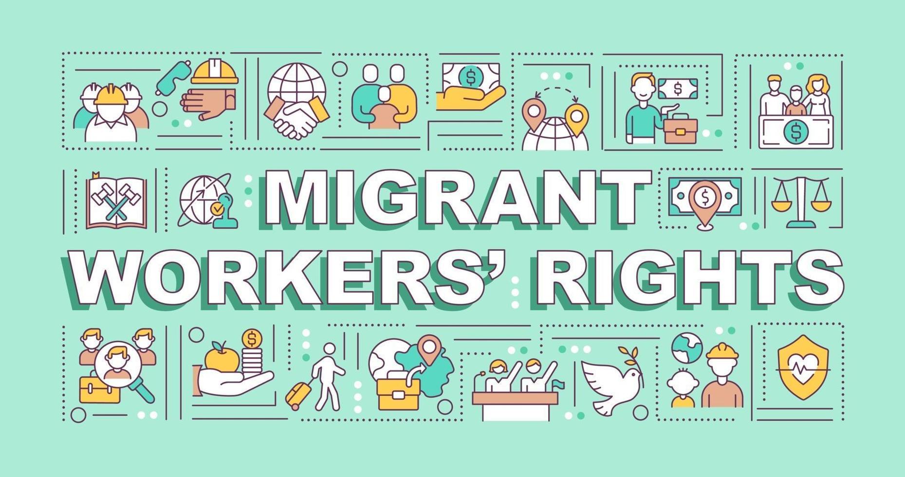 banner de conceptos de palabra de derechos de los trabajadores migrantes vector