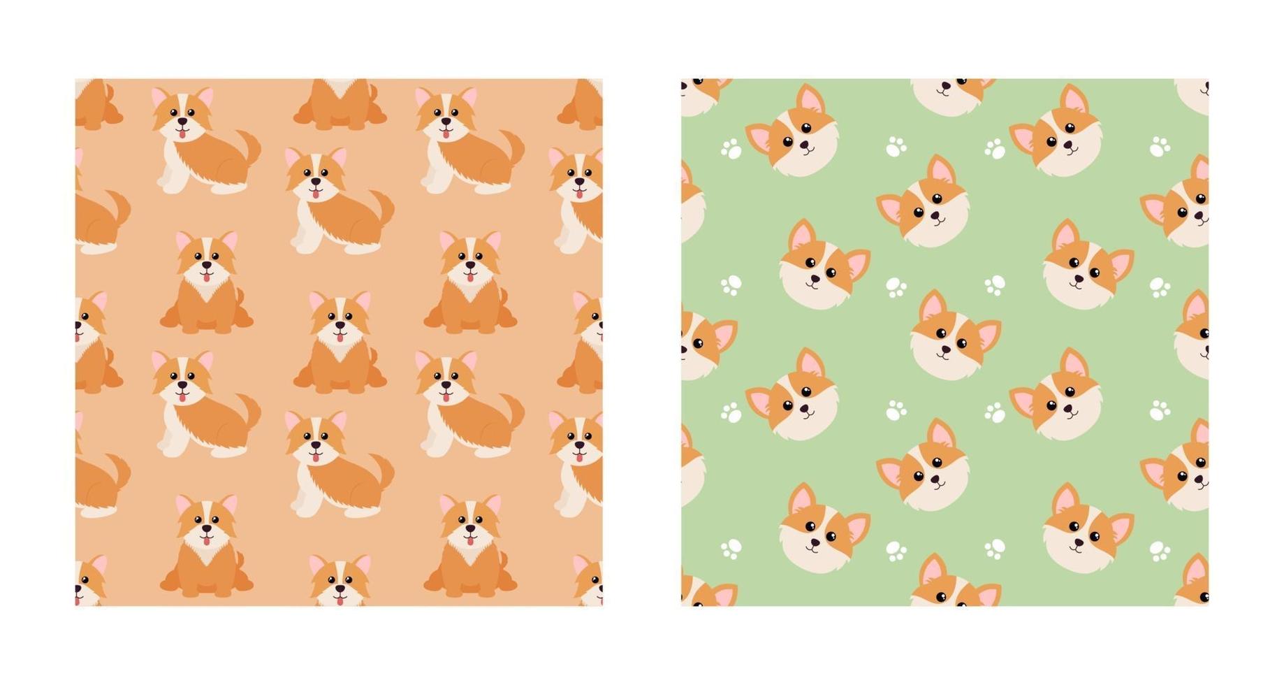 Set Character Seamless Pattern Animal Of Cute Pembroke Welsh Corgi Dog Can Be Used as Designs Wallpapers or Backgrounds. Vector Illustration