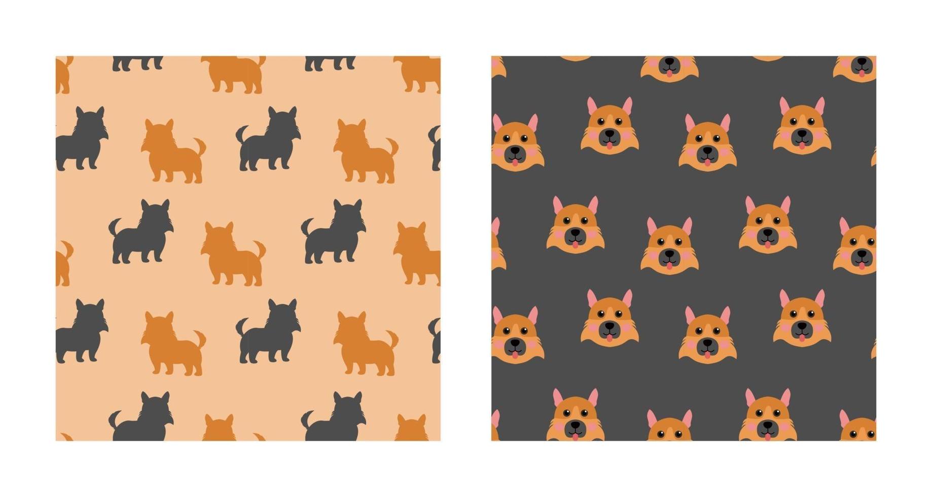 Set Character Seamless Pattern Animal Of Cute German Shepherd Dog Can Be Used as Designs Wallpapers or Backgrounds. Vector Illustration