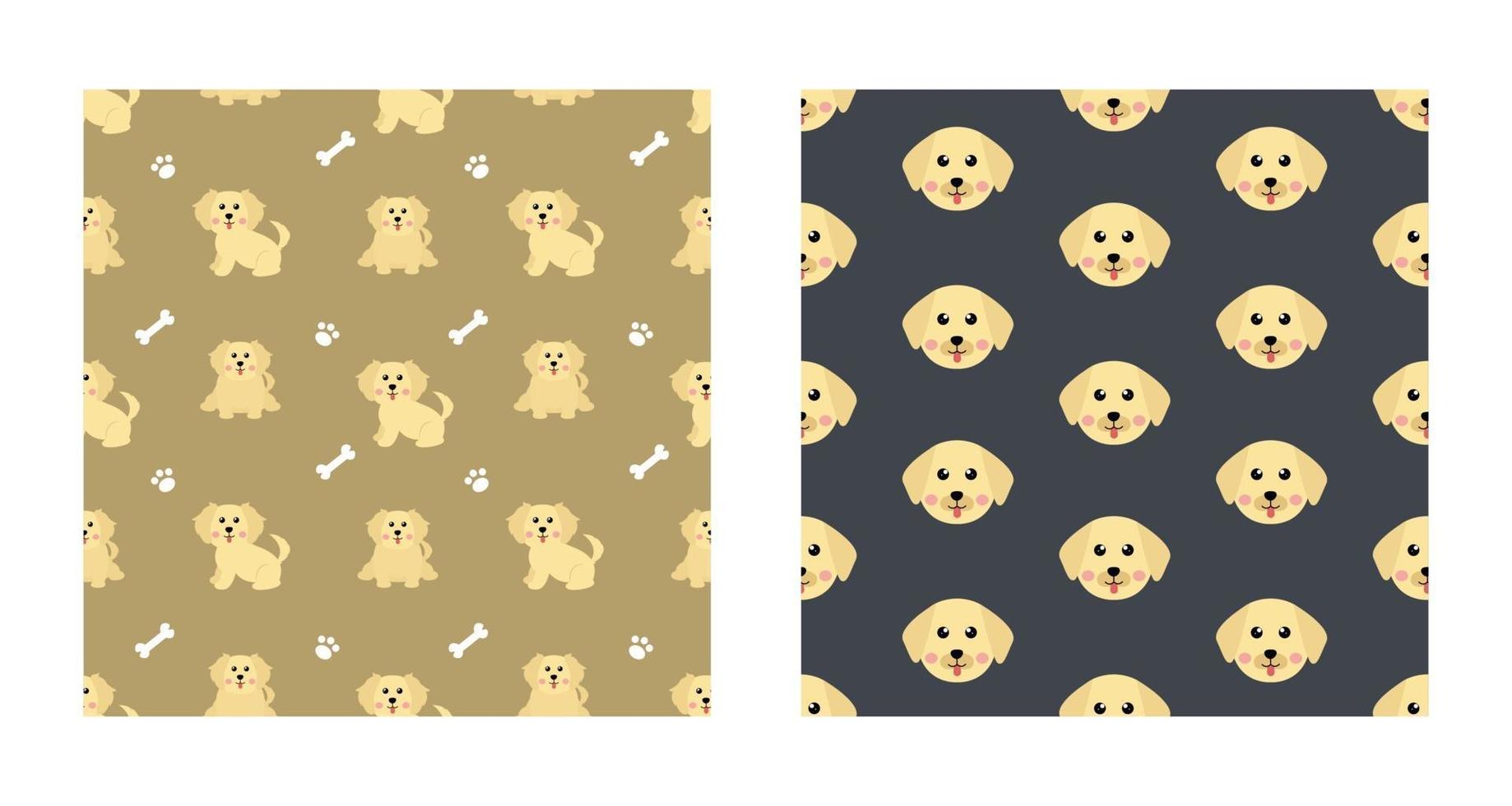 Set Character Seamless Pattern Animal Of Cute Labrador Retriever Dog Can Be Used as Designs Wallpapers or Backgrounds. Vector Illustration