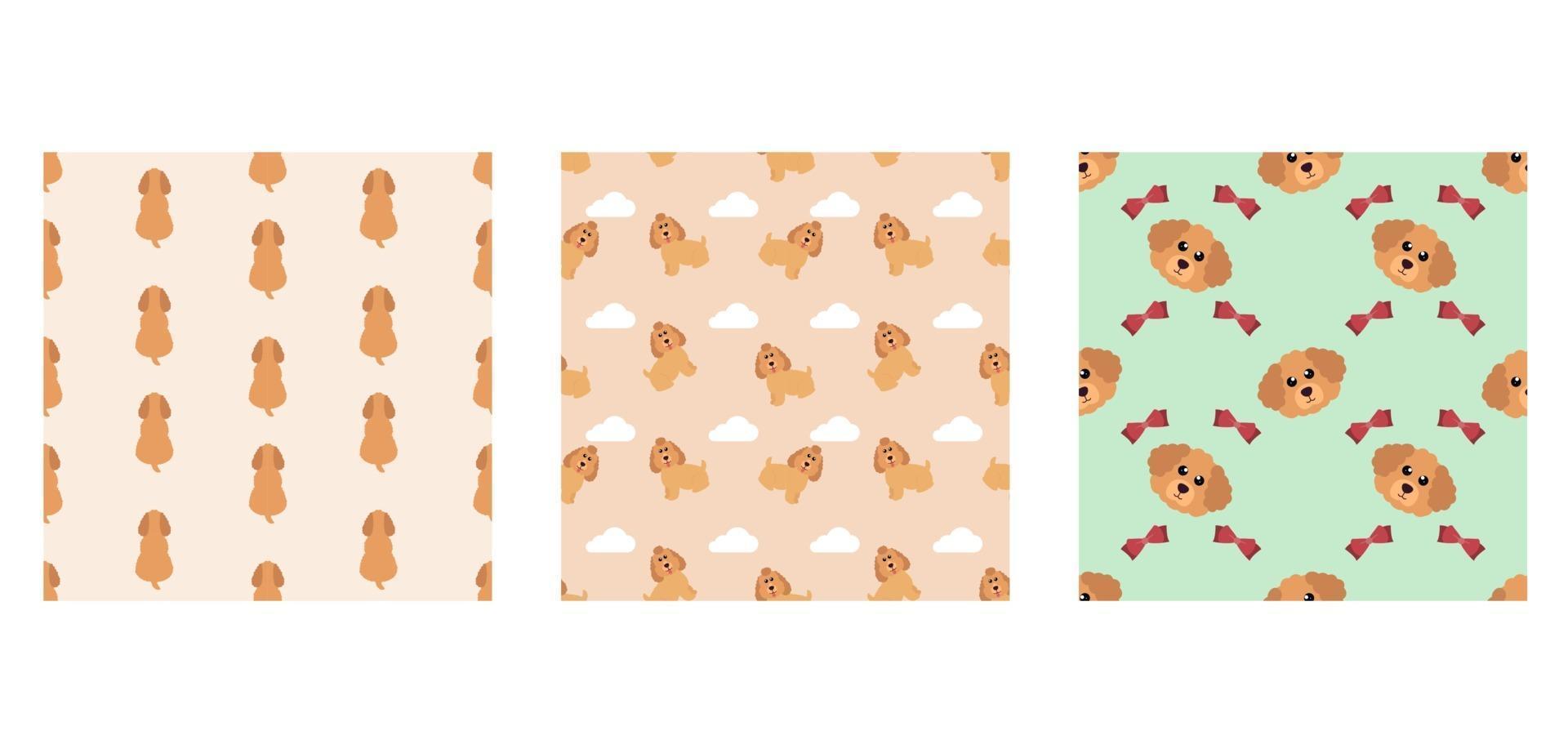 Set Character Seamless Pattern Animal Of Cute Poodle Dog Can Be Used as Designs Wallpapers or Backgrounds. Vector Illustration
