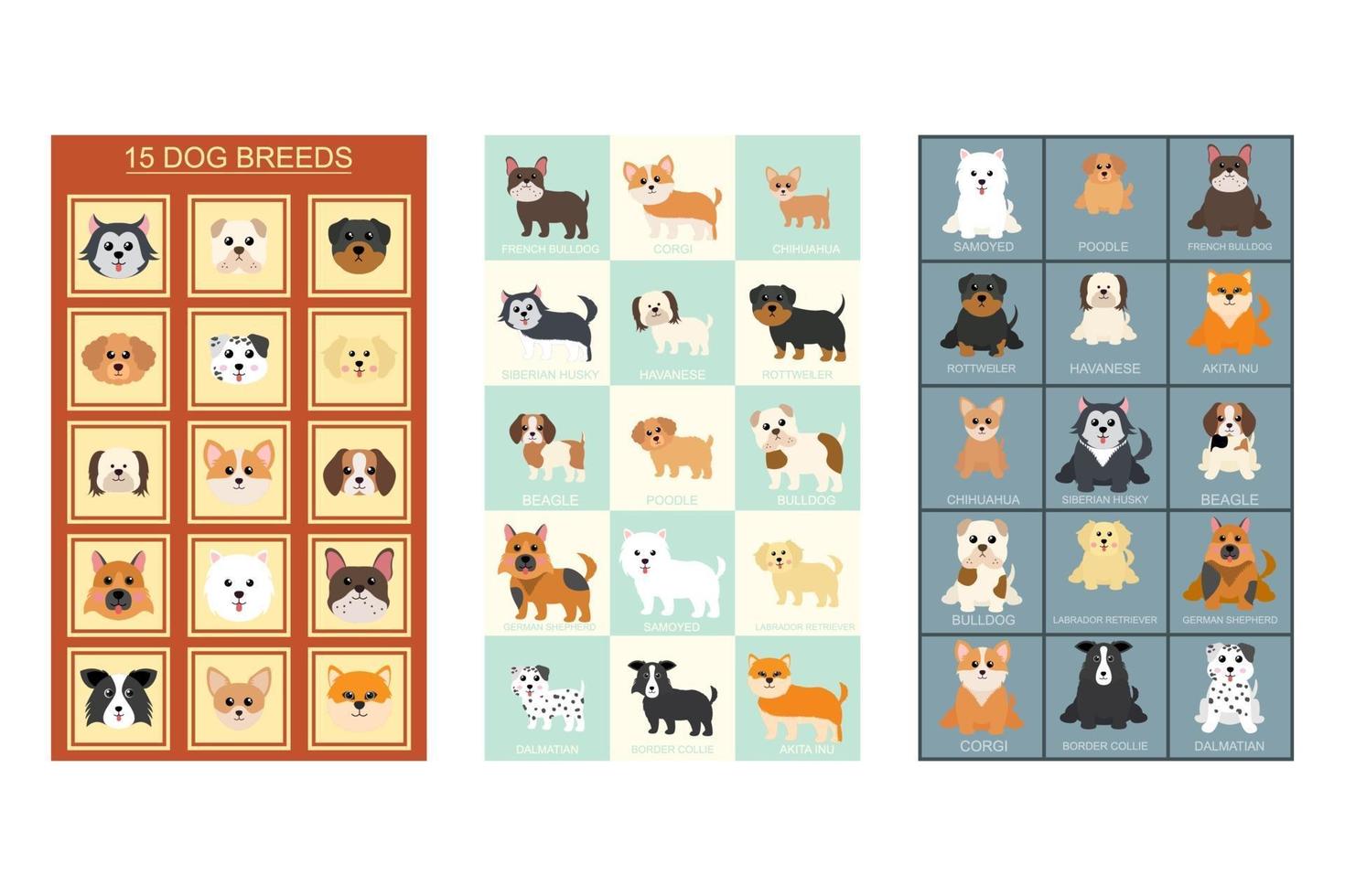 Collection of Cute Animals in Different Types of Dogs Can Be Used as Designs On Clothes, Wallpapers, Backgrounds. Vector Illustration