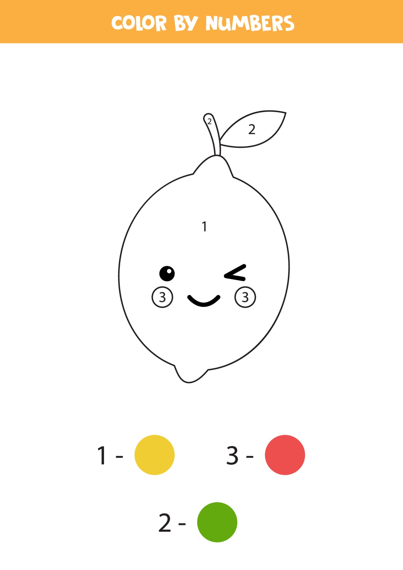 Download Coloring Book With Cute Kawaii Lemon Color By Numbers 2250383 Vector Art At Vecteezy