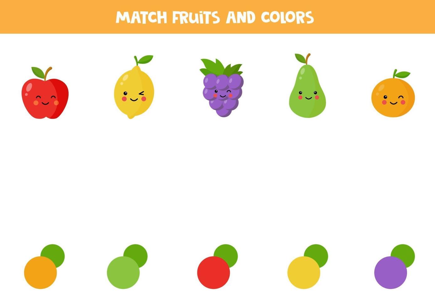 Cute colorful kawaii fruits. Color matching game. vector