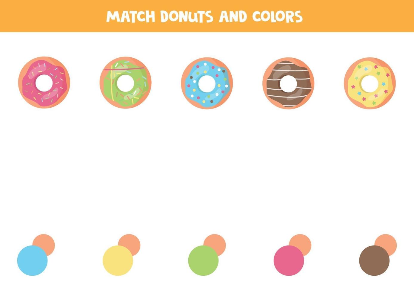 Color matching game for kids. Cute cartoon donuts. vector