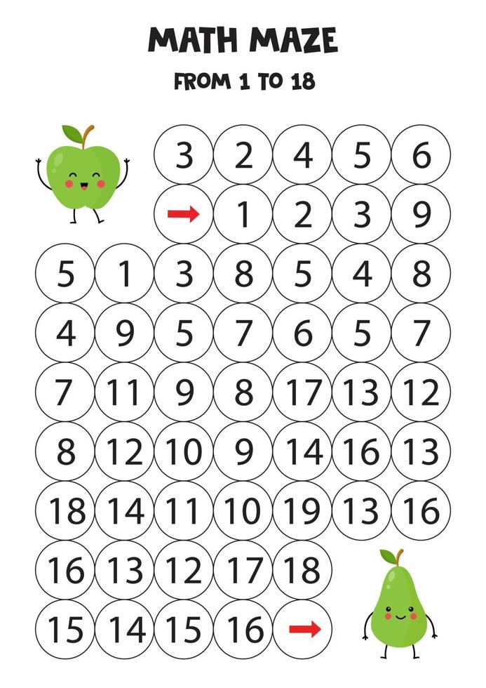 Math game for kids. Cute kawaii apple and pear. vector
