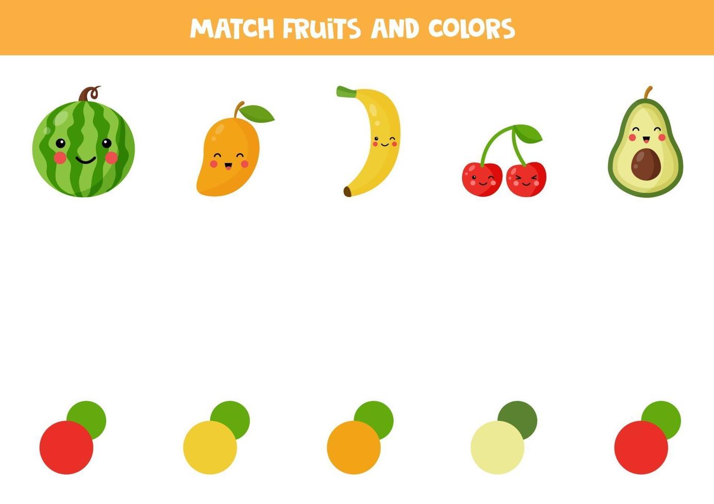 Color matching game with cute kawaii fruits. vector