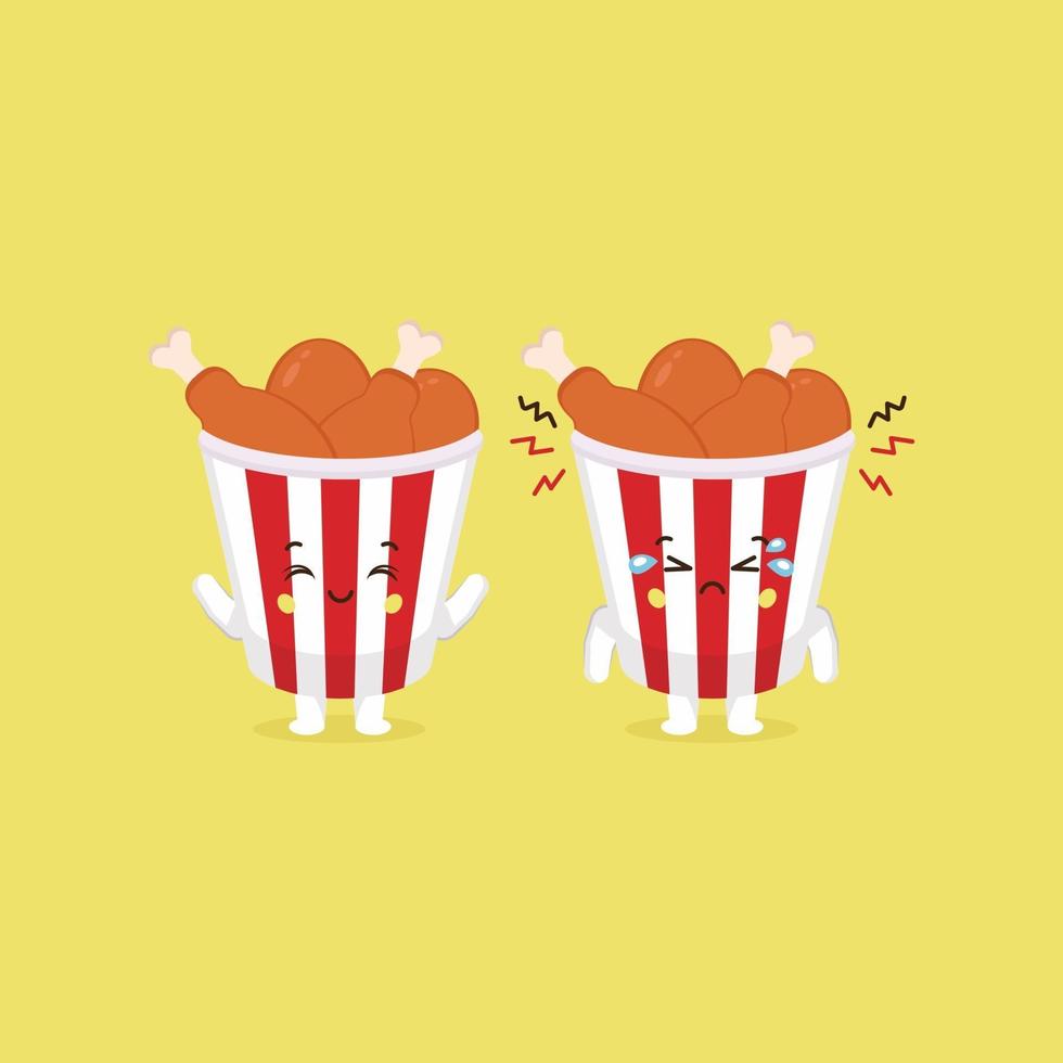 Cute Bucket Fried Chicken Smiling and Sad vector