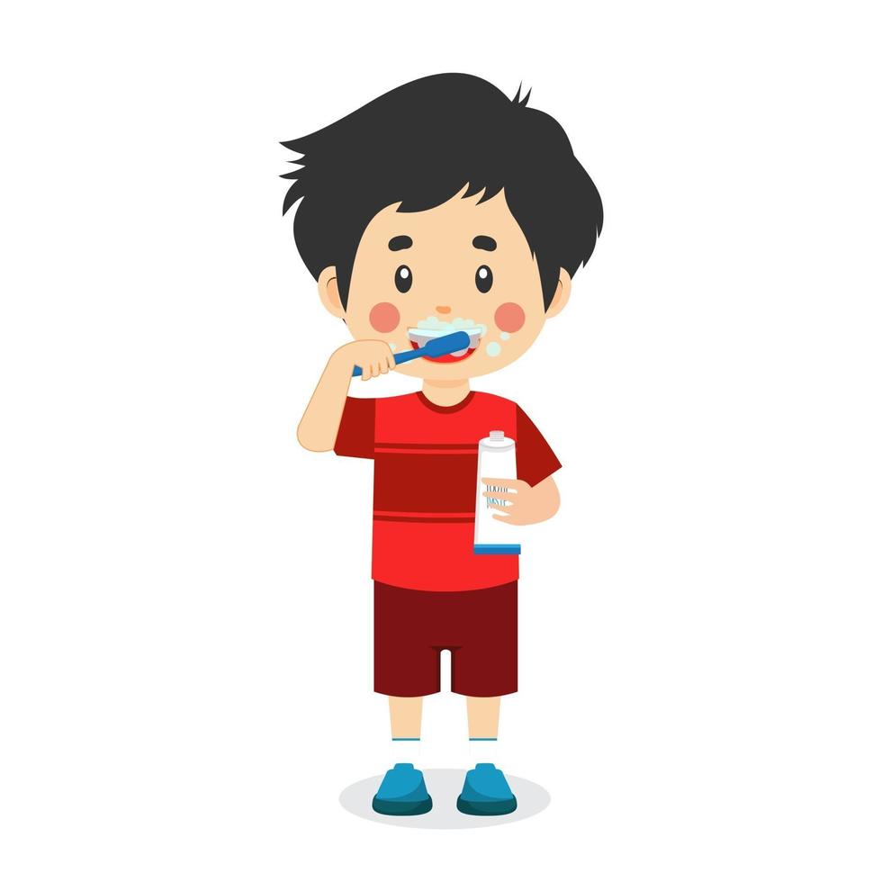 Cute Little Boy Brushing Teeth Holding Toothpaste vector