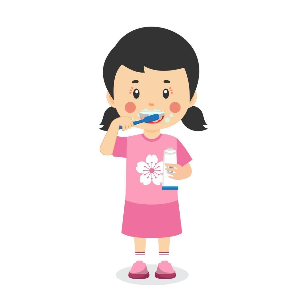 Cute Little Girl Brushing Teeth Holding Toothpaste vector