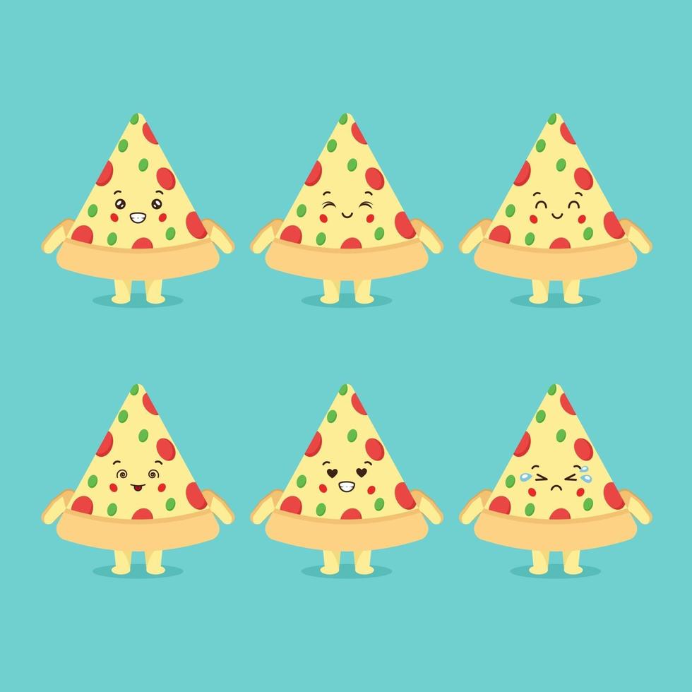 Cute Pizza Characters with Expression vector