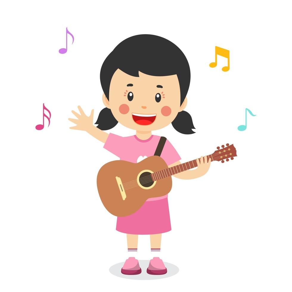 Cute Little Girl Play Guitar Concert Illustration vector