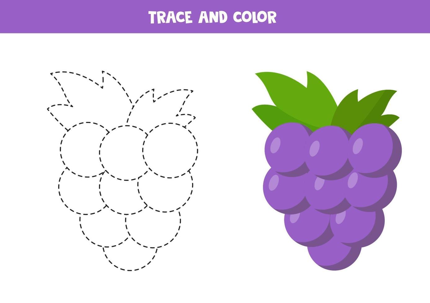 Handwriting practice for preschoolers with cute kawaii grape. vector