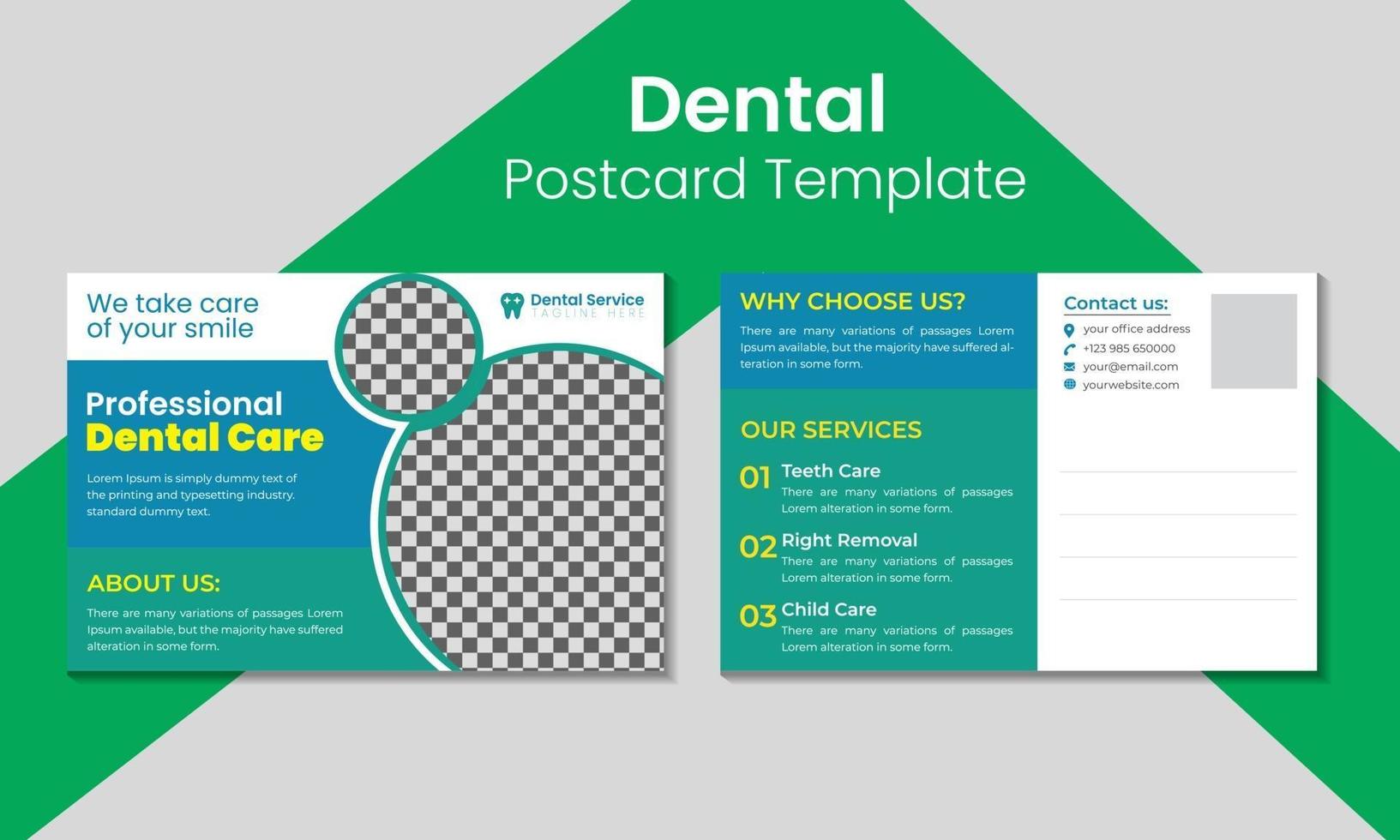 Corporate healthcare dental postcard template. vector