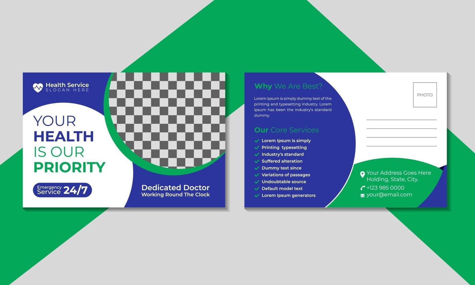 Modern medical healthcare postcard template. vector