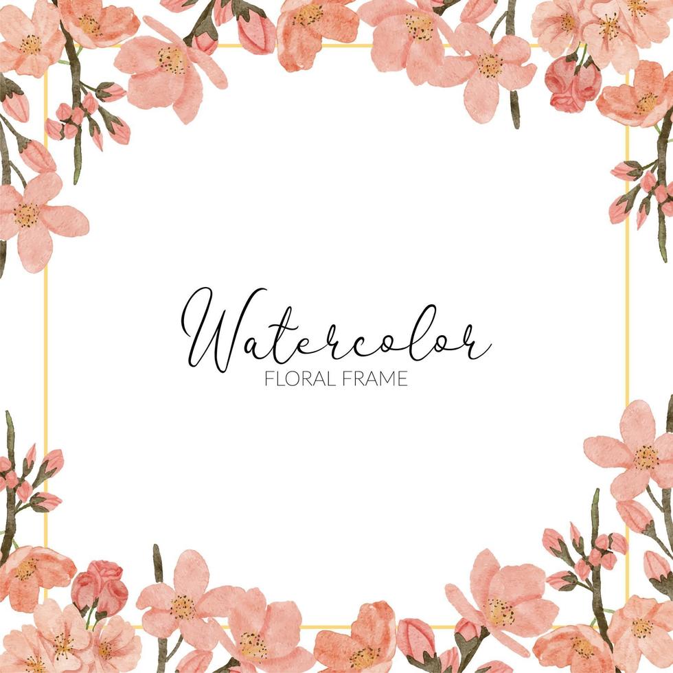 watercolor cherry blossom spring flower square frame vector