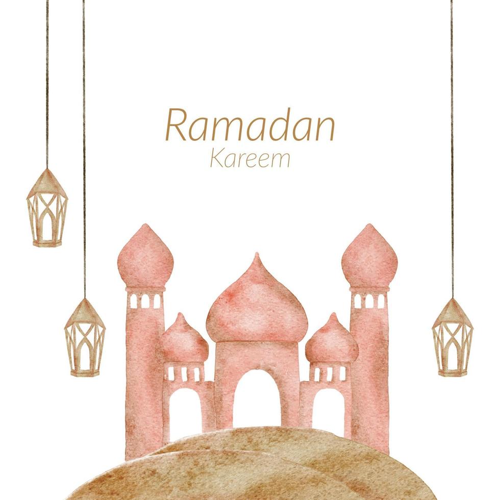 acuarela de ramadan kareem con ilustración de linterna islámica de mezquita vector