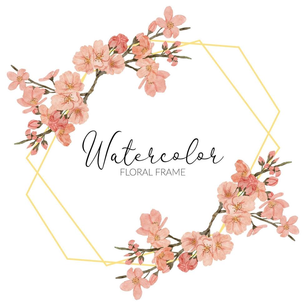 watercolor cherry blossom spring flower rustic frame vector