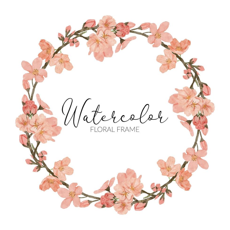 watercolor cherry blossom spring flower wreath border vector