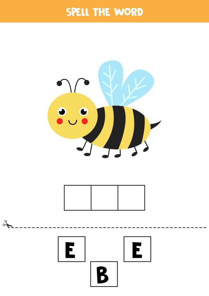 Spelling game for kids. Cute cartoon bee. vector