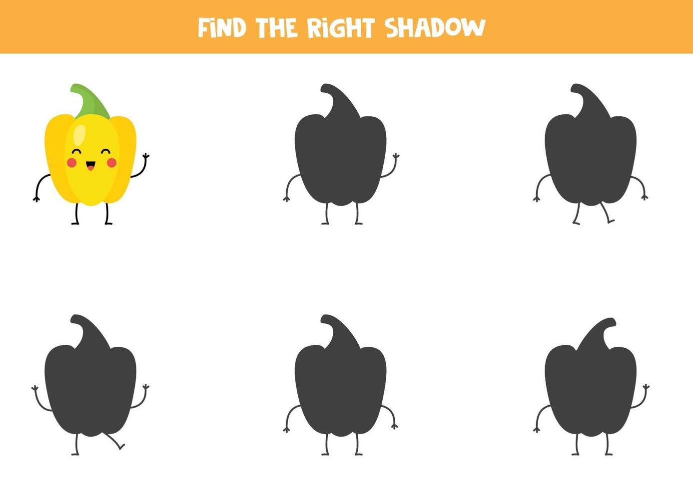 Find the right shadow of cute kawaii yellow pepper. vector