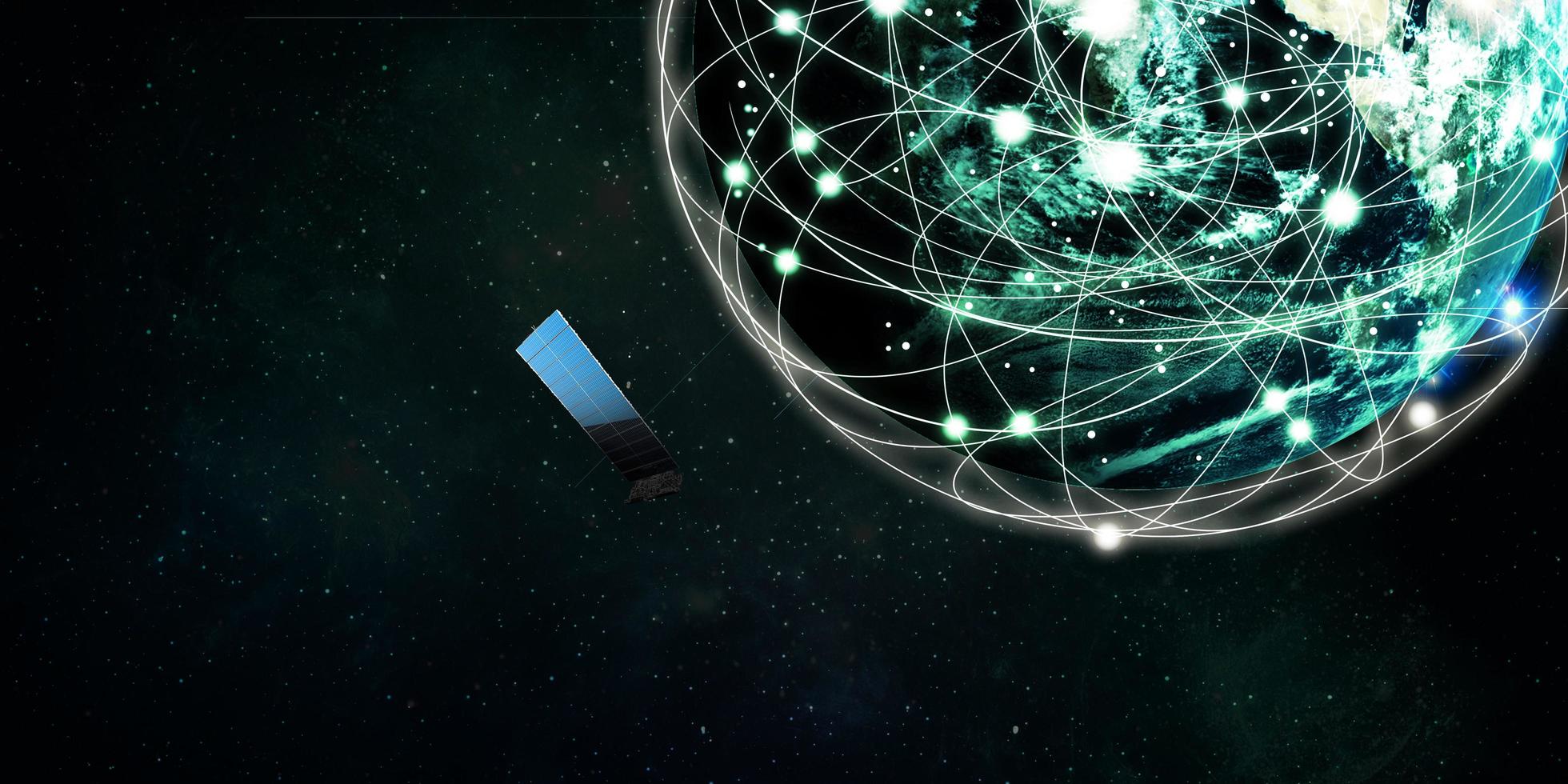 Internet satellites orbit the earth, 3D technology communication concept, illustration photo