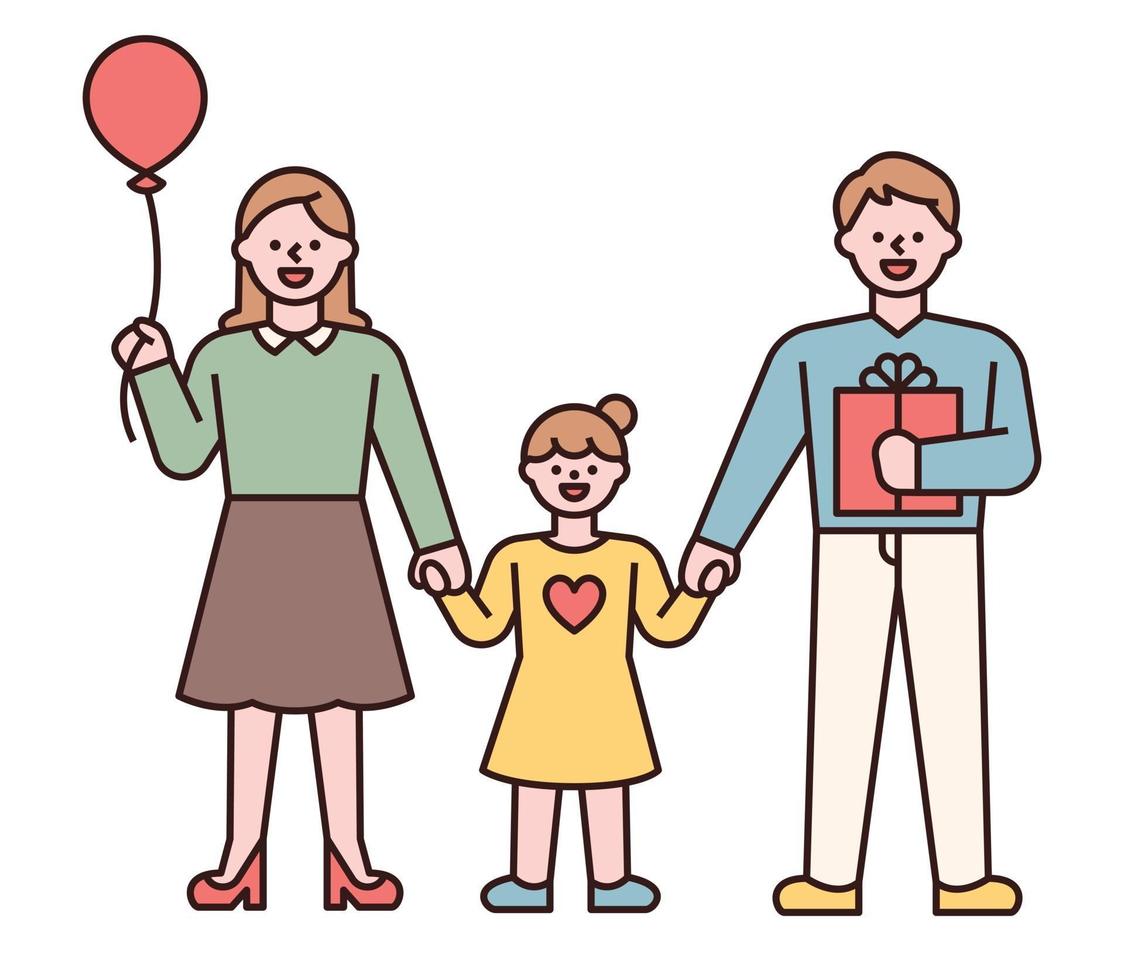 Family holding hands. Parents and happy children giving gifts to children on Children's Day. flat design style minimal vector illustration.