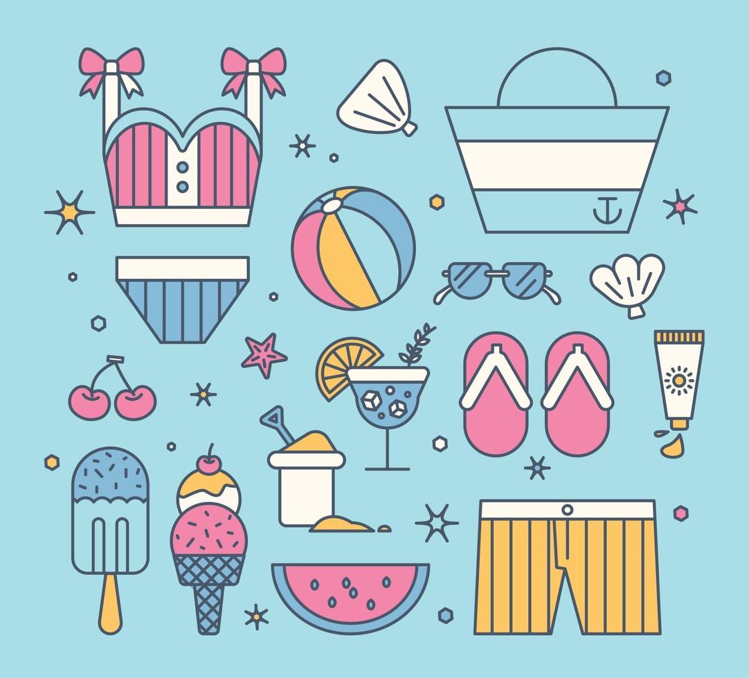 Fun summer beach objects. flat design style minimal vector illustration.