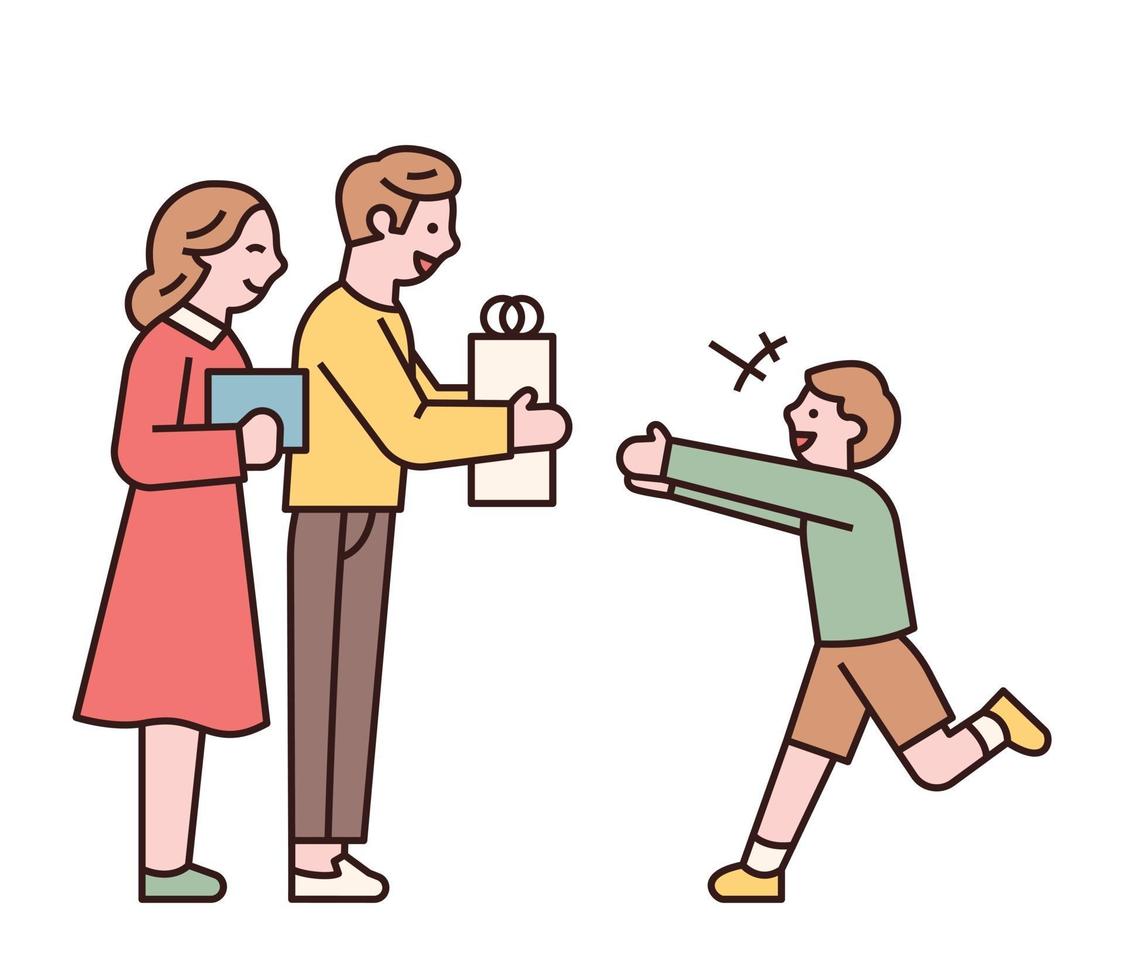 Parents gifting their child vector