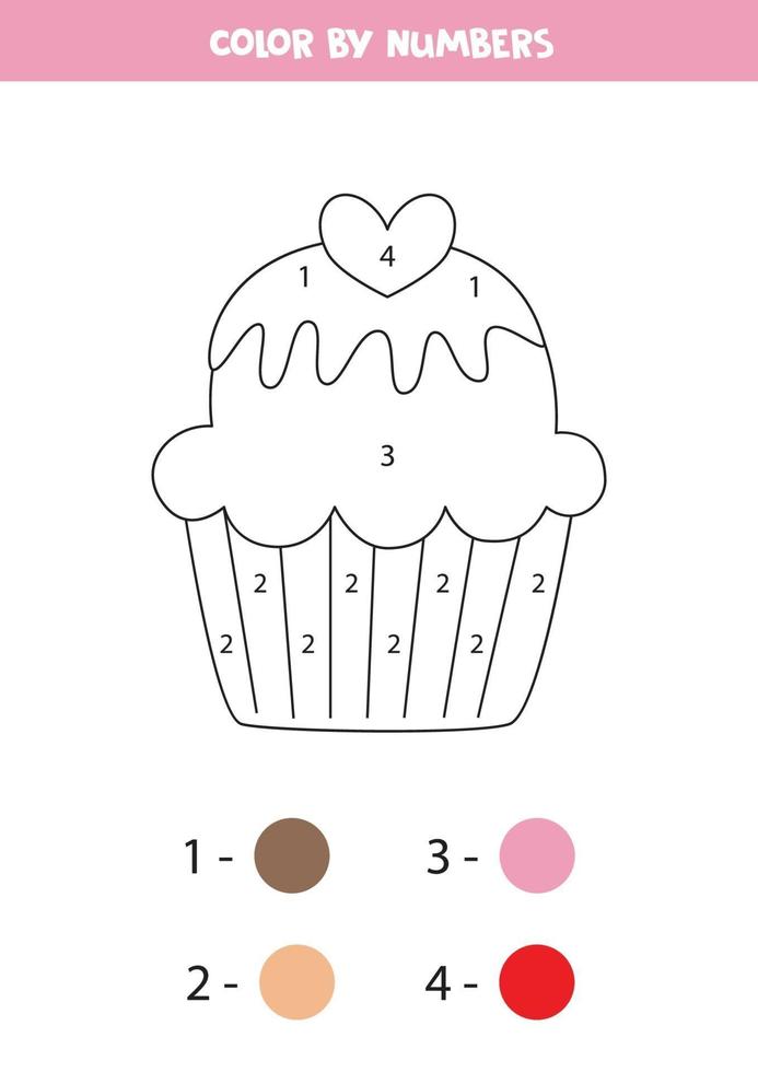 Coloring page for kids. Cute cartoon cupcake. Color by numbers. vector