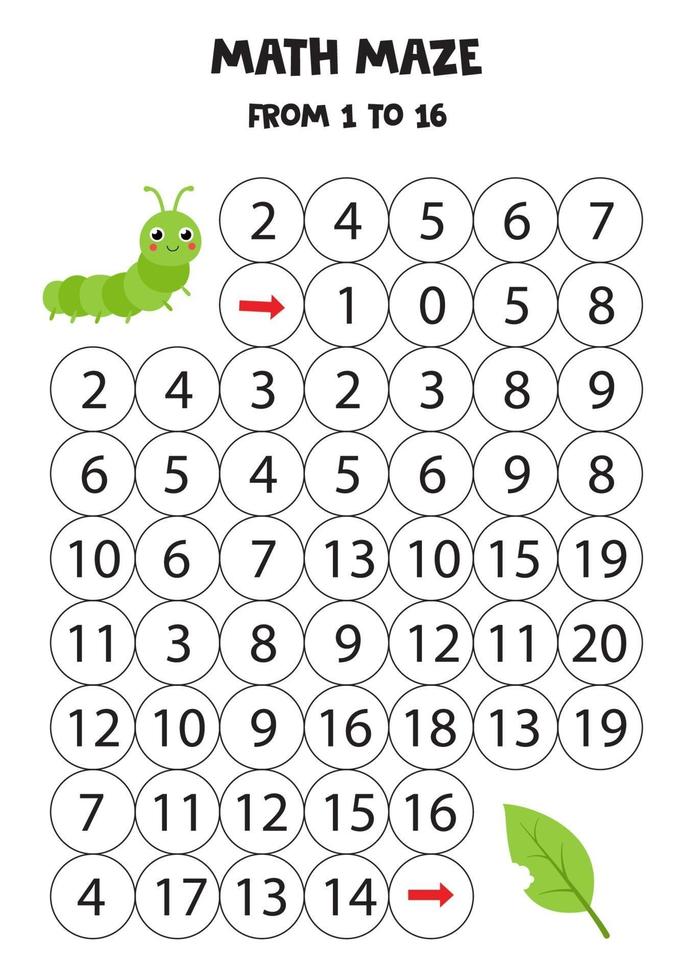 Mathematical game for kids. Cute cartoon caterpillar. vector