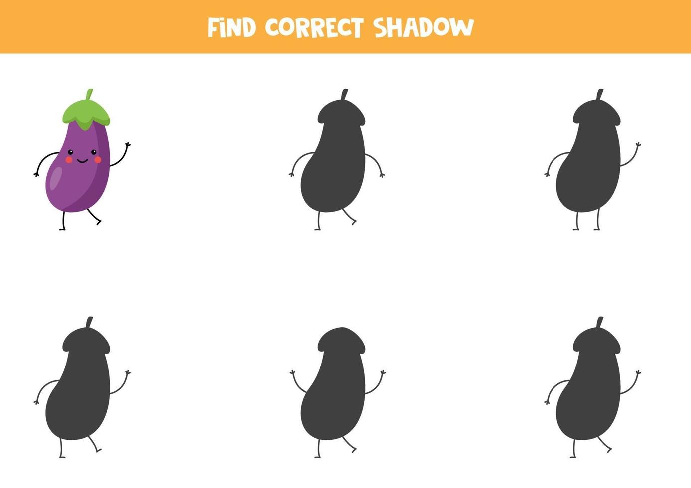 encuentra la sombra correcta de la linda berenjena kawaii. vector