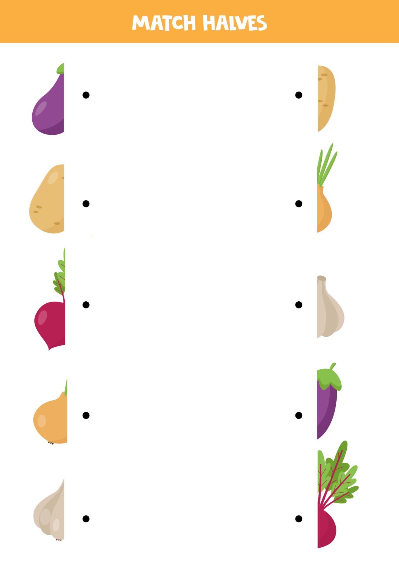 find the half of each vegetable funny worksheet for kids 2250982 vector art at vecteezy