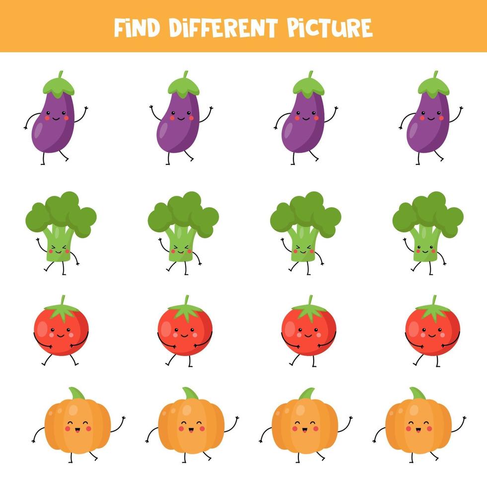 Find kawaii vegetable which is different from others. vector
