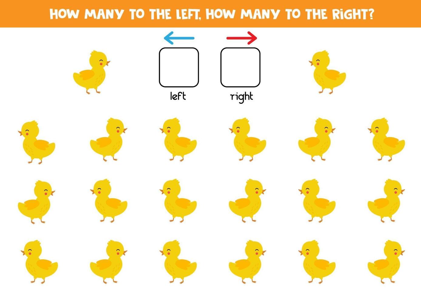 How many ducklings go to the right and to the left. vector