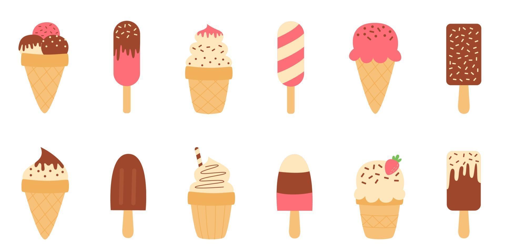 Set of cute cartoon ice creams. Isolated vector pictures.