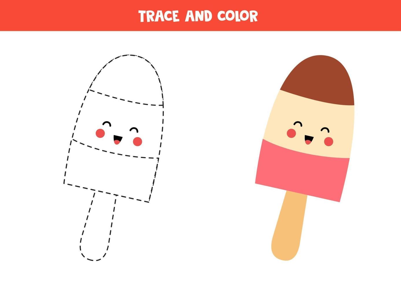 práctica de escritura a mano con un lindo cono de helado kawaii. vector