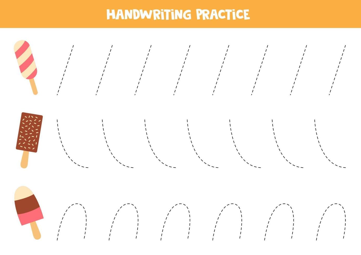 Tracing worksheet for kids with ice creams. Handwriting practice for kids. vector